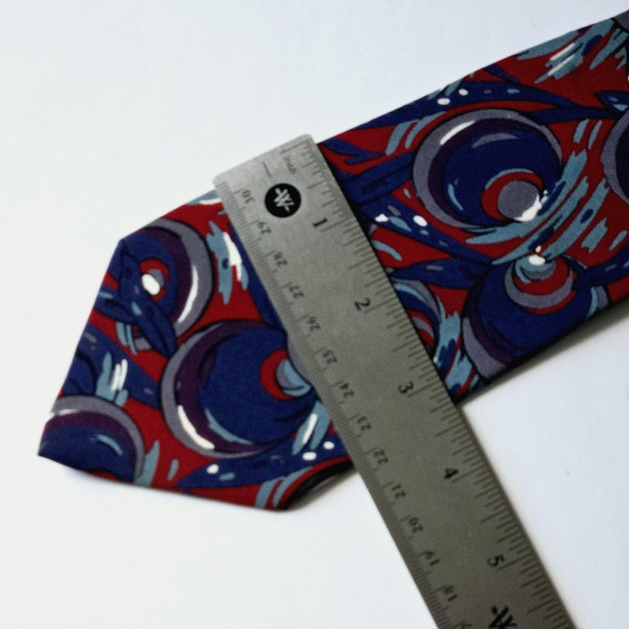 Vintage Christian Dior Silk Tie Red Blue Abstract Bold Maximalist Luxury Italy - Picture 8 of 10